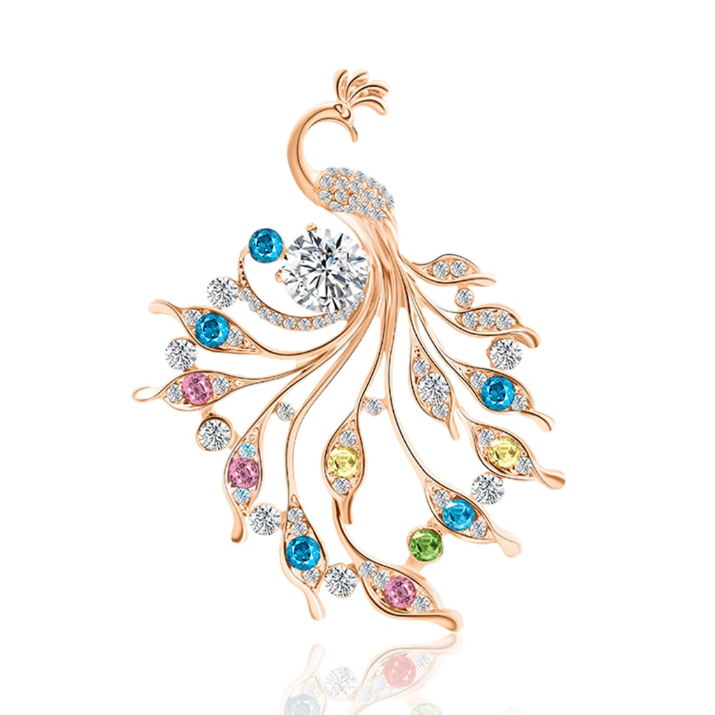 SANNIDHI Peacock Brooch Luxury Women Jewelry Brooch Sparkling Color Rhinestone Peacock Brooch Golden Rose Electroplated Alloy Peacock Brooch Women Jewelry Gift Evening Banquet Jewelry Brooch, 5x7cm SANNIDHI Peacock Brooch Luxury Women Jewelry Brooch Sparkling Color Rhinestone Peacock Brooch Golden Rose Electroplated Alloy Peacock Brooch Women Jewelry Gift Evening Banquet Jewelry Brooch, 5x7cm